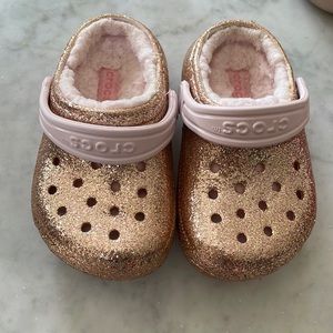 Rose gold glitter crocs